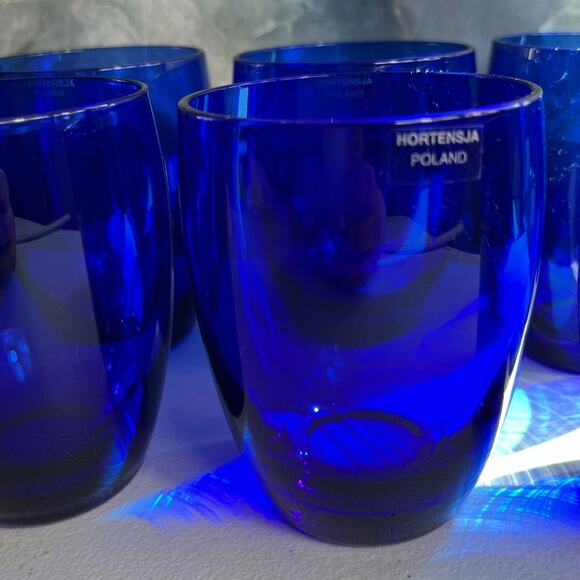 Hortensja Poland Drinking Glasses Set of 8 4.5" Blue Glass - Picture 3 of 6